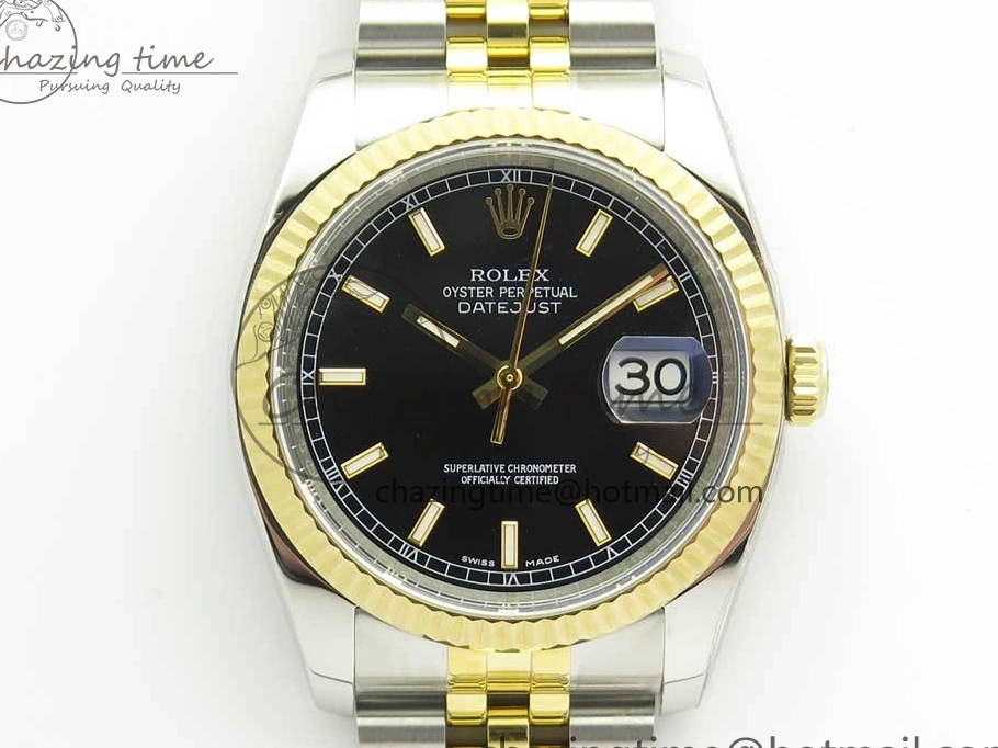 MiroTime 0801 DateJust 36 SS YG 116233 ARF 1:1 Best Edition 904L Steel Black Dial Stick Markers on Jubilee Bracelet SH3135 V EasyMatch 3261